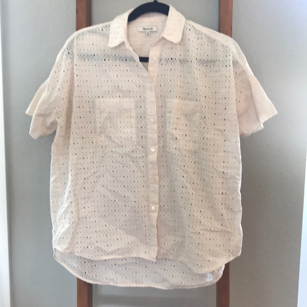 Madewell courier shirt XS eyelet blush pink peach